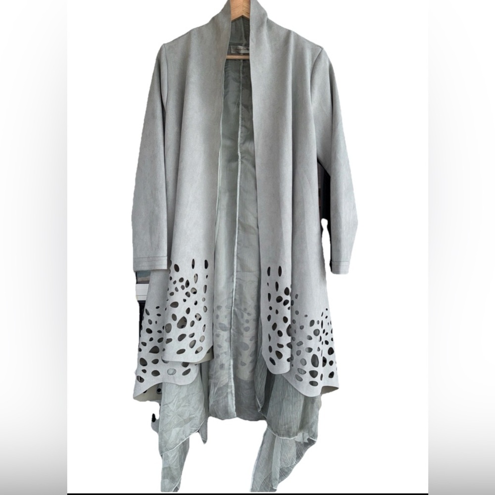 Simply Couture Light Green Cape with Artistic Cutout asimmetric Design